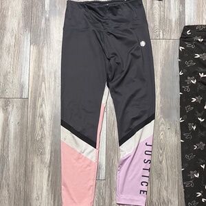 Justice pink purple and white leggings